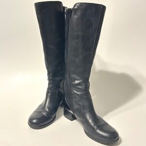 Born Leather Riding Boots Black Zip Block Heel Women's Size 8